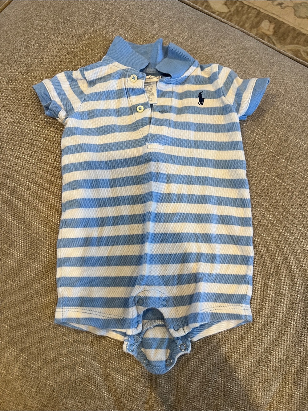 Polo by Ralph Lauren Light Blue and White Striped Polo One-Piece